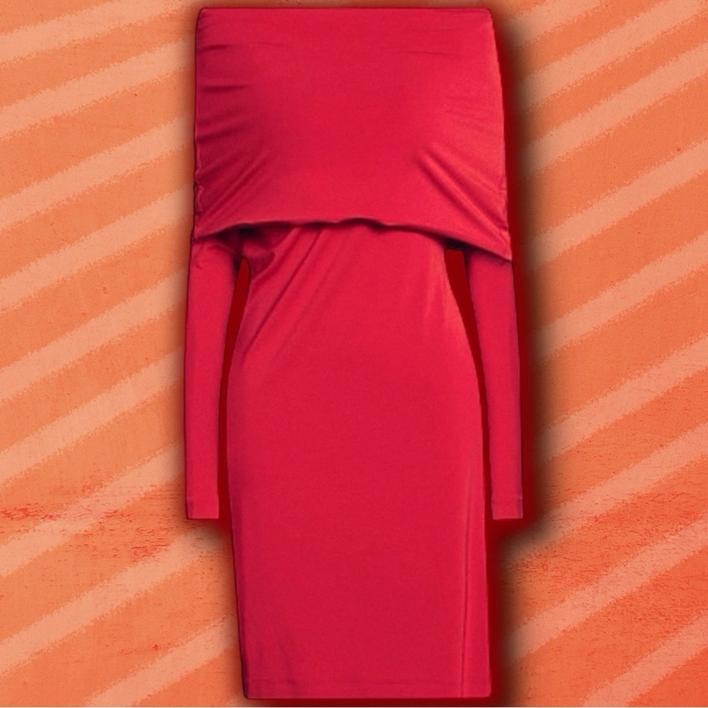 Nwt Alberta Ferretti Red / Coral Pink Cowlneck Foldover Off-The-Shoulder Dress 4
